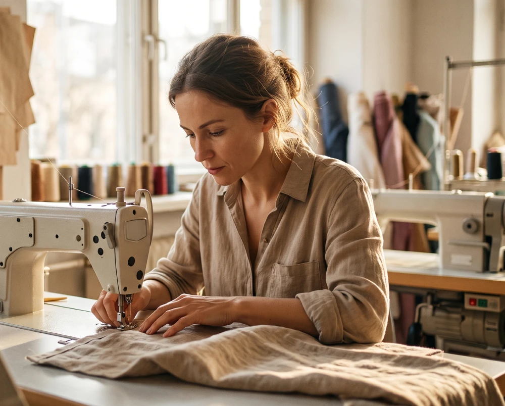 Woman working at sewing machine