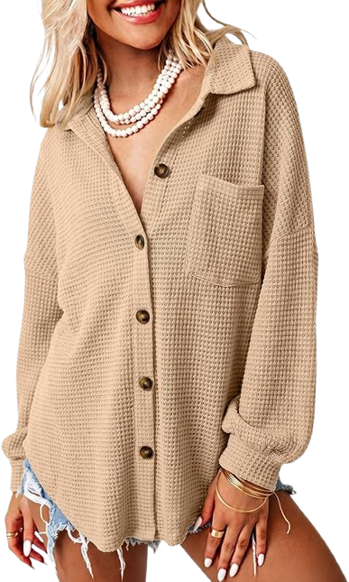 Womens Waffle Knit Shacket Jacket 